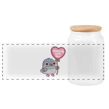Cute Pigeon With Heart Balloon Somebirdy Loves You - Panoramic Cookie Jar with Wooden Lid - white - Front