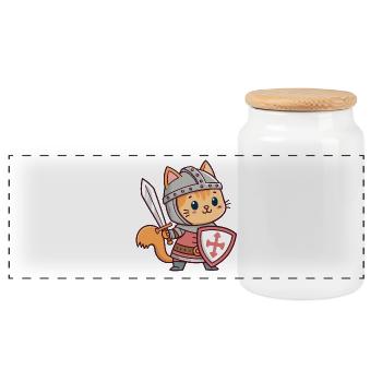 Chat chevalier héroïque - Boîte à biscuits avec couvercle en bois - blanc - Devant