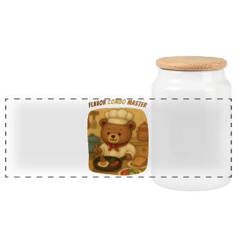 Teddy Bear in Chef's Costume - Panoramic Cookie Jar with Wooden Lid - white - Front