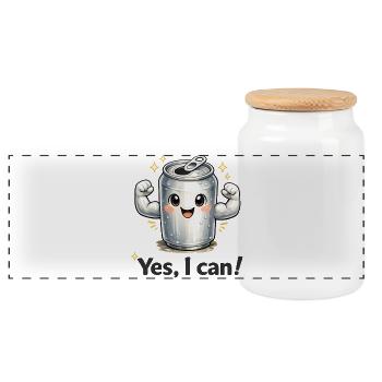 Yes I can! Funny Shirt with Can Pun Joke - Panoramic Cookie Jar with Wooden Lid - white - Front