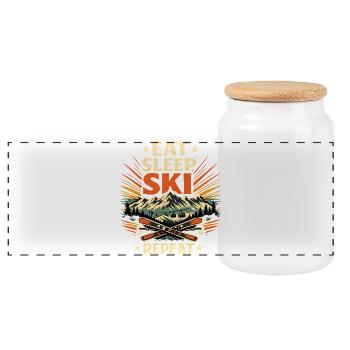 Un Bonus de ski Manger Sommeil Répé - Boîte à biscuits avec couvercle en bois - blanc - Devant