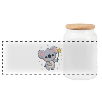 Koala Magician Pastel Stars - Panoramic Cookie Jar with Wooden Lid - white - Front