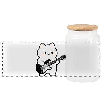 Kawaii Katze mit E-Gitarre Musik Geschenk Musiker - Panorama Keksdose mit Holzdeckel - Weiß - Vorne