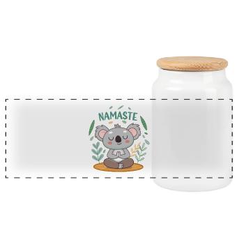 Koala Zen Namaste - Panorama Keksdose mit Holzdeckel - Weiß - Vorne