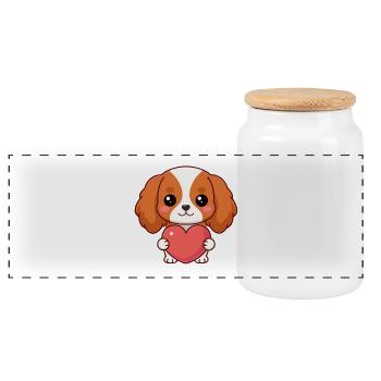 Süßer Hund mit rosa Herz - Panorama Keksdose mit Holzdeckel - Weiß - Vorne