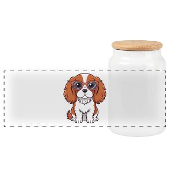 Dog Rider Glasses Cartoon - Panorama Keksdose mit Holzdeckel - Weiß - Vorne