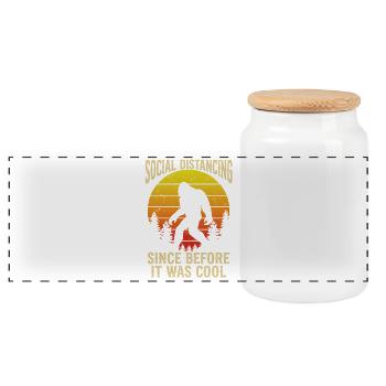 Social Distancing Bigfoot Retro Sasquatch Funny - Panoramic Cookie Jar with Wooden Lid - white - Front