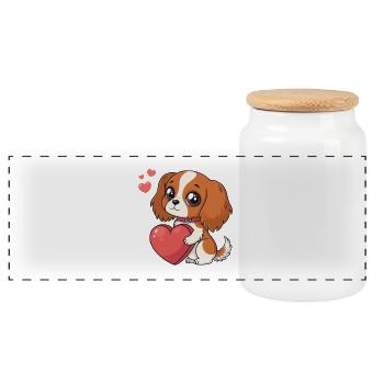 Cavalier King Charles Sweet Heart Cartoon-Welpe - Panorama Keksdose mit Holzdeckel - Weiß - Vorne