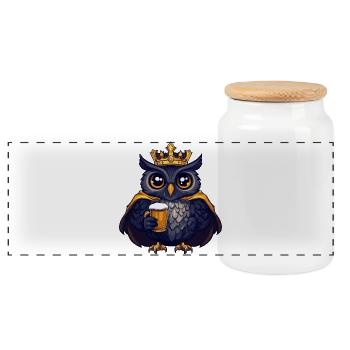 Owl Beer King - Panoramic Cookie Jar with Wooden Lid - white - Front