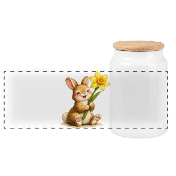 Lapin à la fleur jaune de printemps - Boîte à biscuits avec couvercle en bois - blanc - Devant