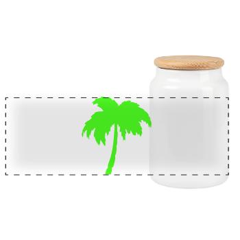 Neon palm tree silhouette on black - Panoramic Cookie Jar with Wooden Lid - white - Front