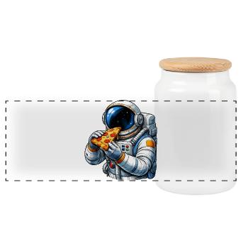 Astronaut eating pizza - Panoramic Cookie Jar with Wooden Lid - white - Front