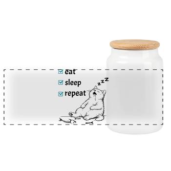 Mange, Sommeil, Répétition – Checklist Vie de chat mignon - Boîte à biscuits avec couvercle en bois - blanc - Devant