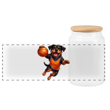 Joueur de basket-ball Rottweiler Sport-can-basket - Boîte à biscuits avec couvercle en bois - blanc - Devant