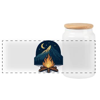 Mountain fire under the moon and stars - Panoramic Cookie Jar with Wooden Lid - white - Front