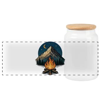 Bergmond Lagerfeuer Nacht - Panorama Keksdose mit Holzdeckel - Weiß - Vorne