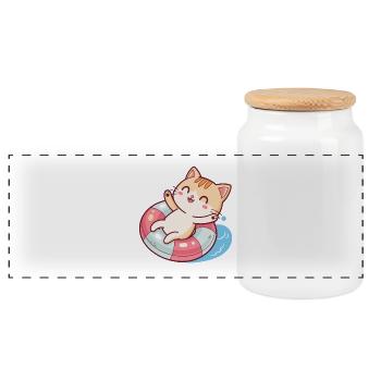 Chat nageur sur bouée de sauvetage - Boîte à biscuits avec couvercle en bois - blanc - Devant
