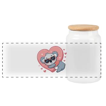 Koala Heart on Pink Background - Panoramic Cookie Jar with Wooden Lid - white - Front