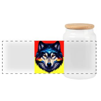 Wolf - Panoramic Cookie Jar with Wooden Lid - white - Front