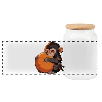 Cute Baby Monkey Gives Fist Punch Monkey Punch - Panoramic Cookie Jar with Wooden Lid - white - Front