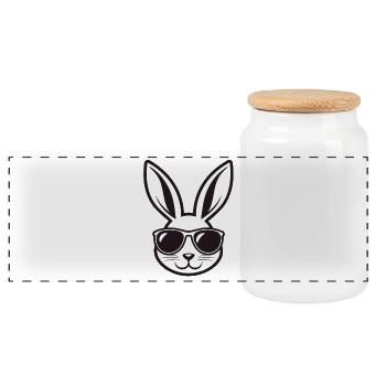 Rabbit Sunglasses - Panoramic Cookie Jar with Wooden Lid - white - Front