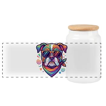 Abstrakte Kunst Bulldog Sonnenbrille Hundemotiv - Panorama Keksdose mit Holzdeckel - Weiß - Vorne