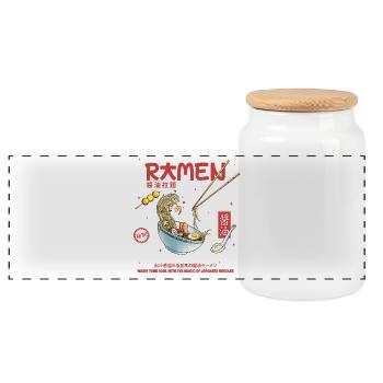 Ramen - Panoramic Cookie Jar with Wooden Lid - white - Front
