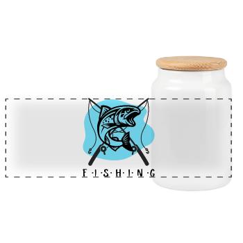 F.I.S.H.I.N.G - Panoramic Cookie Jar with Wooden Lid - white - Front