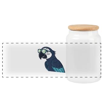 Parrot stylish green glasses - Panoramic Cookie Jar with Wooden Lid - white - Front