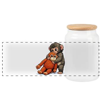 Bébé Singe Coup de Poing - Boîte à biscuits avec couvercle en bois - blanc - Devant
