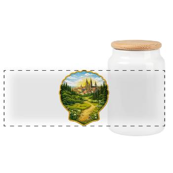 Camino de Santiago Patch Illustration - Panoramic Cookie Jar with Wooden Lid - white - Front
