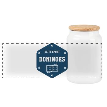 Elite Sport Dominoes: Competition Badge - Panoramic Cookie Jar with Wooden Lid - white - Front