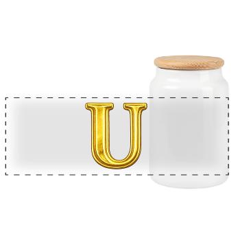 Golden U Monogram - Panoramic Cookie Jar with Wooden Lid - white - Front