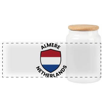 Almere Shield, Niederlande - Panorama Keksdose mit Holzdeckel - Weiß - Vorne