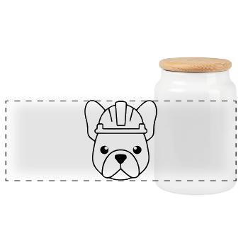 Frenchie Construction Worker Helmet Outline - Panoramic Cookie Jar with Wooden Lid - white - Front
