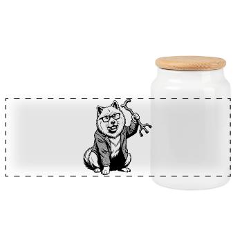 Eurasier | Grumpy - Panoramic Cookie Jar with Wooden Lid - white - Front