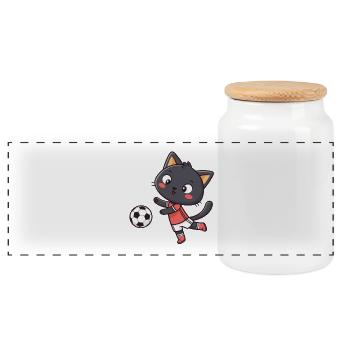 Chat Footballeur Cartoonisé - Boîte à biscuits avec couvercle en bois - blanc - Devant