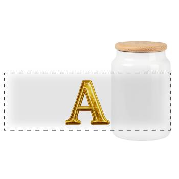 Golden A – Typographie brillante - Boîte à biscuits avec couvercle en bois - blanc - Devant