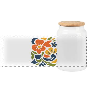 Abstraktes Blumen Muster Illustration  - Panorama Keksdose mit Holzdeckel - Weiß - Vorne