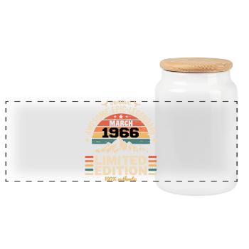 Vintage Anniversary March 1966 March 1966 - Panoramic Cookie Jar with Wooden Lid - white - Front