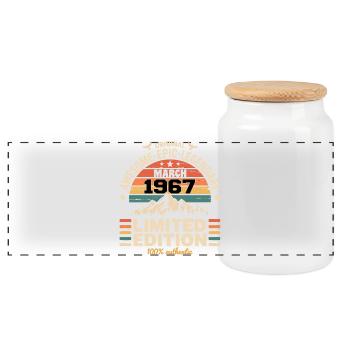 Vintage Anniversary March 1967 March 1967 - Panoramic Cookie Jar with Wooden Lid - white - Front