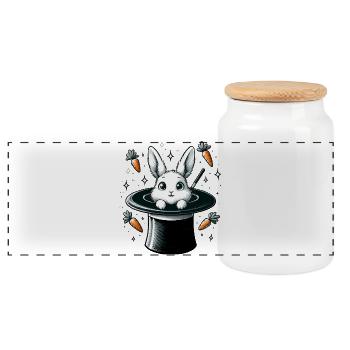 Magic bunny from the magic hat - Panoramic Cookie Jar with Wooden Lid - white - Front