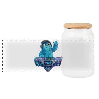 DJ Fluffo - Monster Beats - Fluffonster Design - Panorama Keksdose mit Holzdeckel - Weiß - Vorne