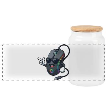RGB Gaming Mouse Mascot - Panoramic Cookie Jar with Wooden Lid - white - Front