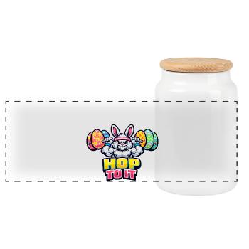 Easter Gym Pumpernickel Dumbbell Muscles - Panoramic Cookie Jar with Wooden Lid - white - Front