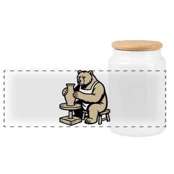 Steady Hands Grizzly — Master of Ceramics - Panoramic Cookie Jar with Wooden Lid - white - Front