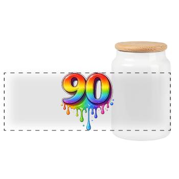 90 Rainbow Retro Number - Panoramic Cookie Jar with Wooden Lid - white - Front