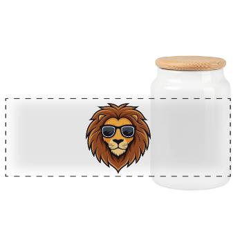 Lion Sunglasses - Panoramic Cookie Jar with Wooden Lid - white - Front