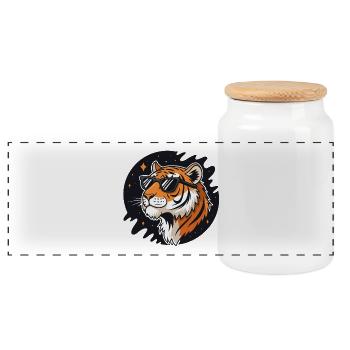 Cosmic Tiger Glasses - Panoramic Cookie Jar with Wooden Lid - white - Front