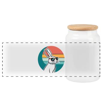 Lapin rétro au soleil - Boîte à biscuits avec couvercle en bois - blanc - Devant
